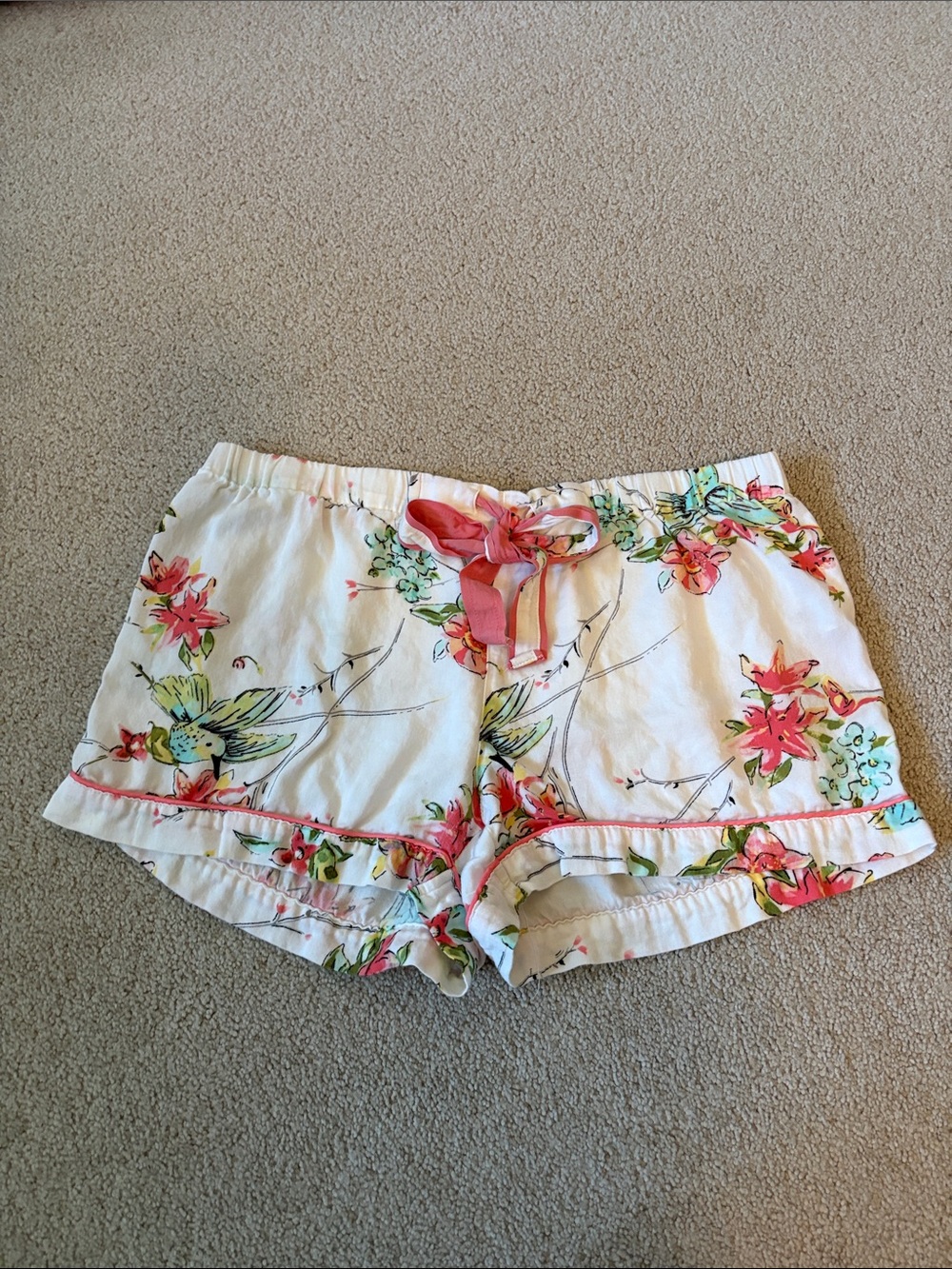 Joe Fresh White Floral Pajama Shorts with Pink Tie